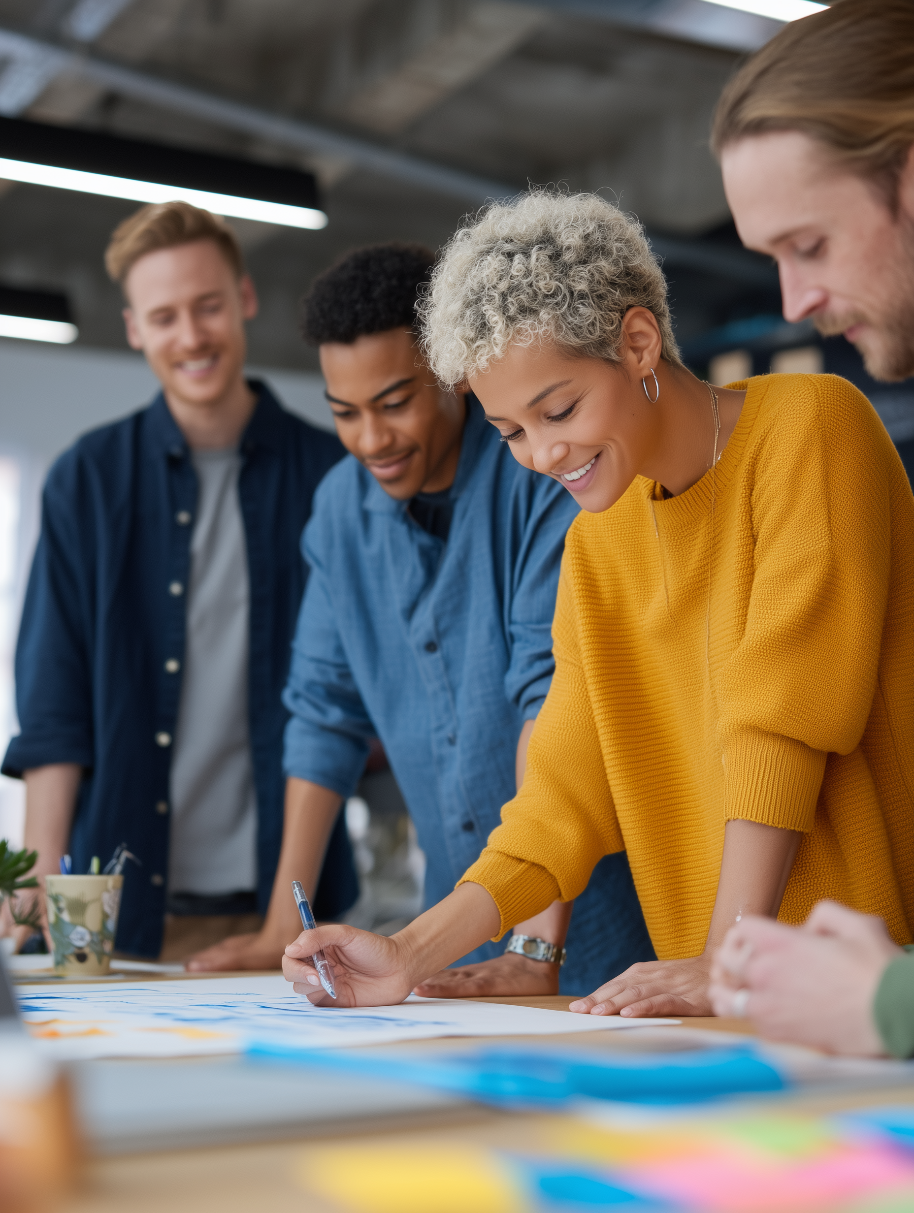 Modern office scene with professionals collaborating