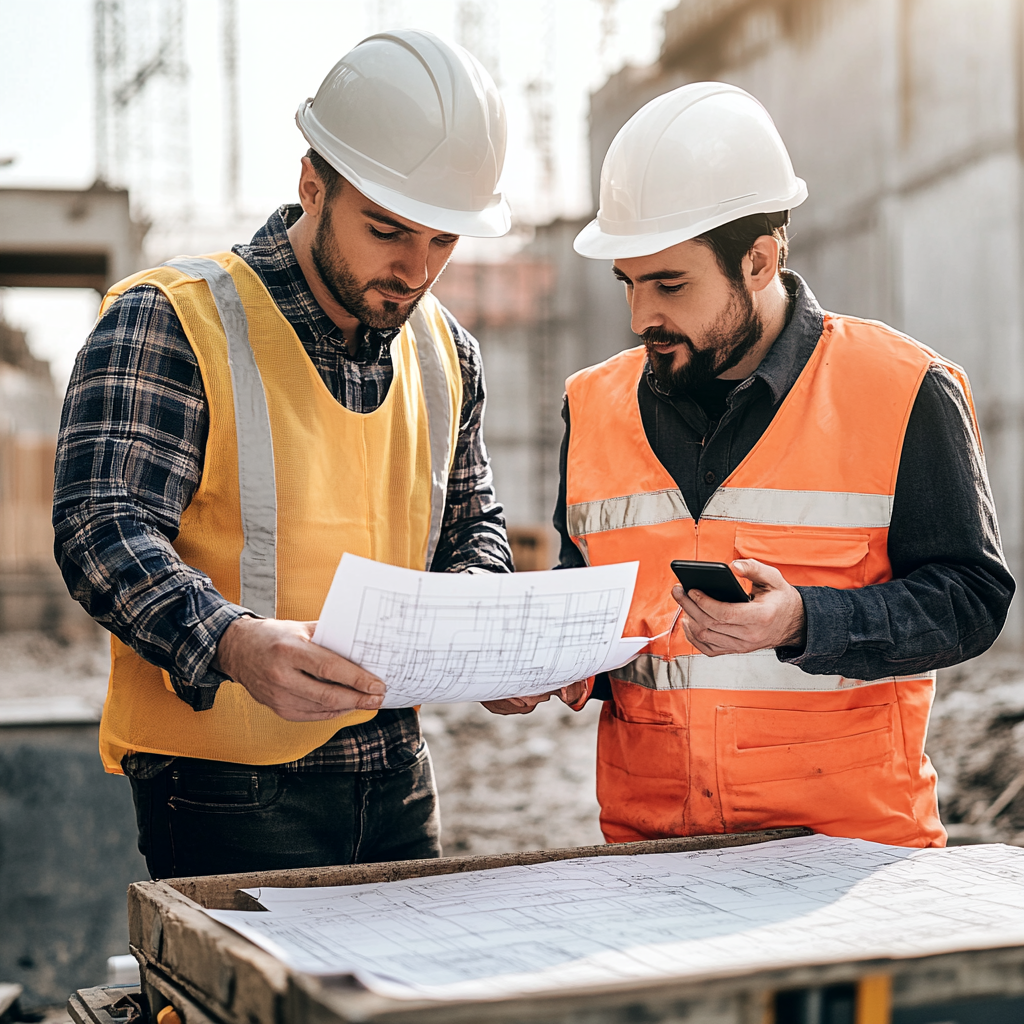 Engineers inspecting technical equipment in the field