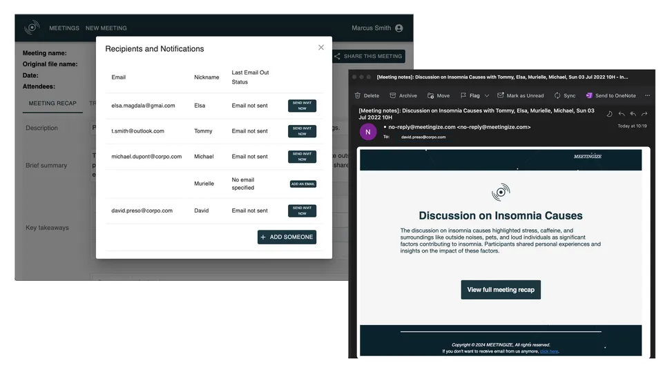 Sharing a meeting by email with participants