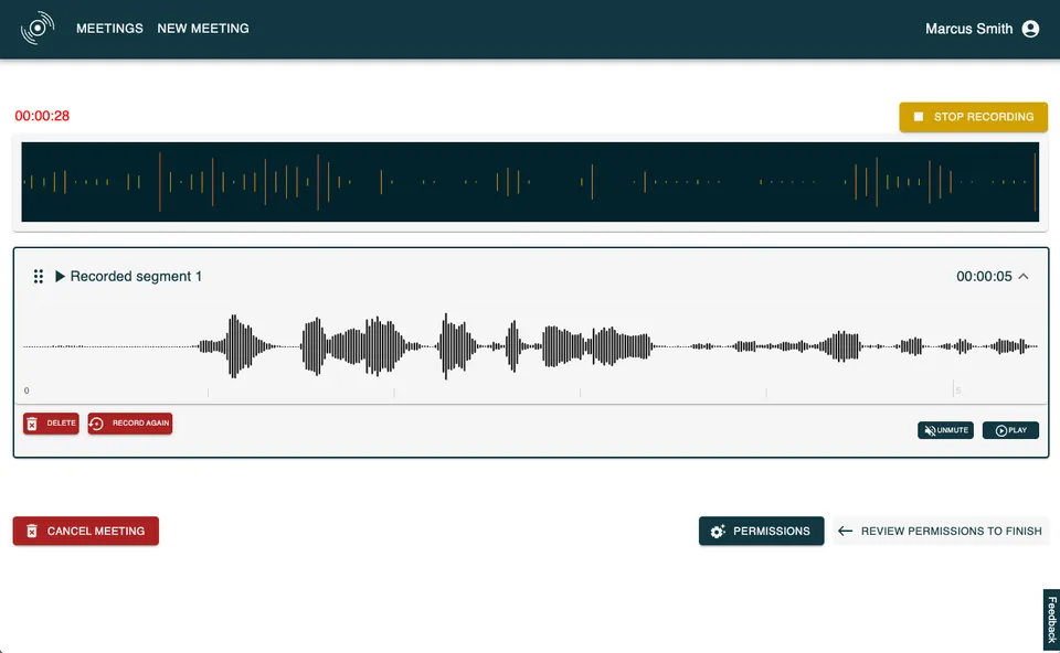 Live meeting recording in the web app